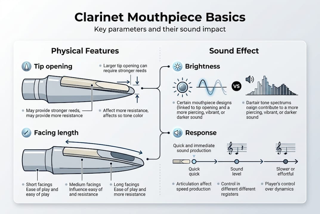 Infographic showing clarinet mouthpiece parameters overview