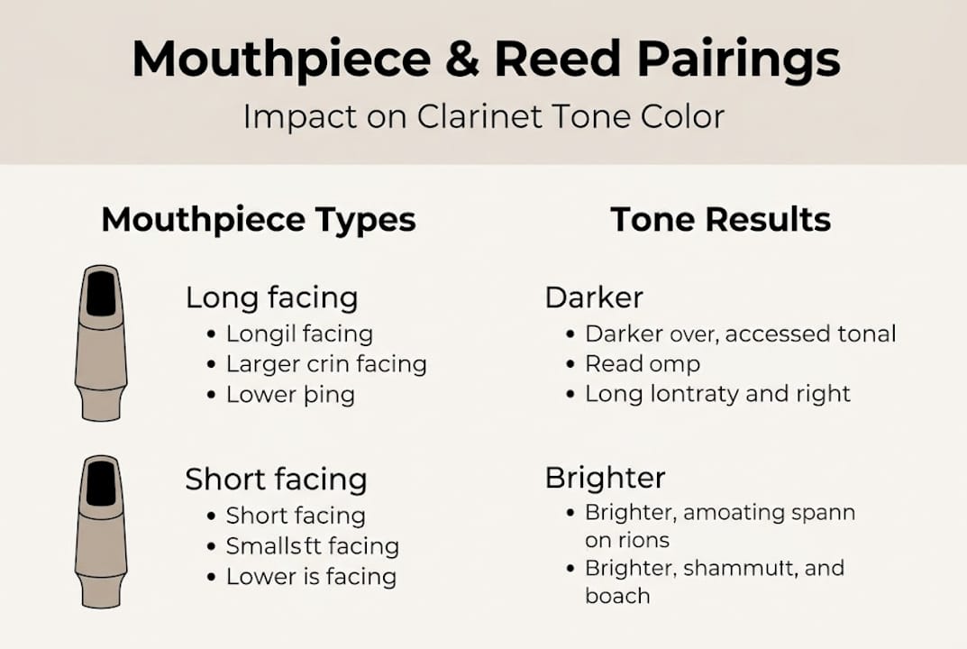 Clarinet Tone Color: Techniques and Mouthpiece Choices Infographic on clarinet mouthpiece and reed effects