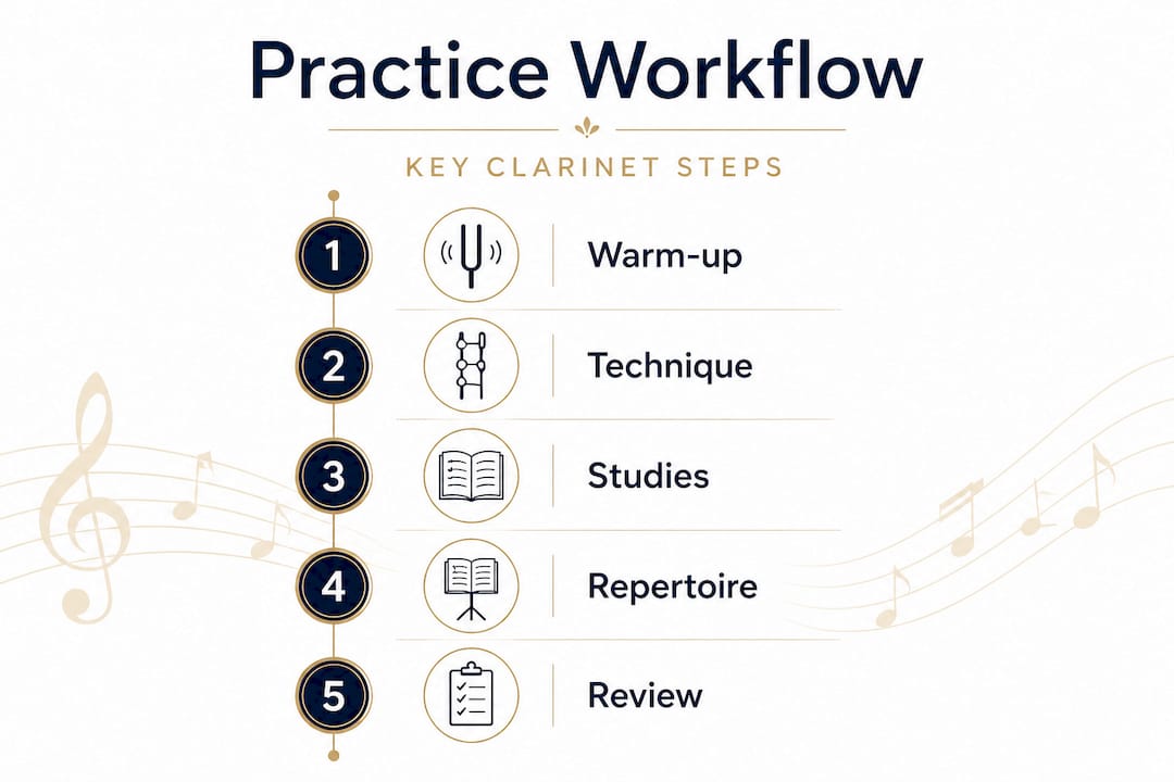 Infographic of clarinet practice workflow steps