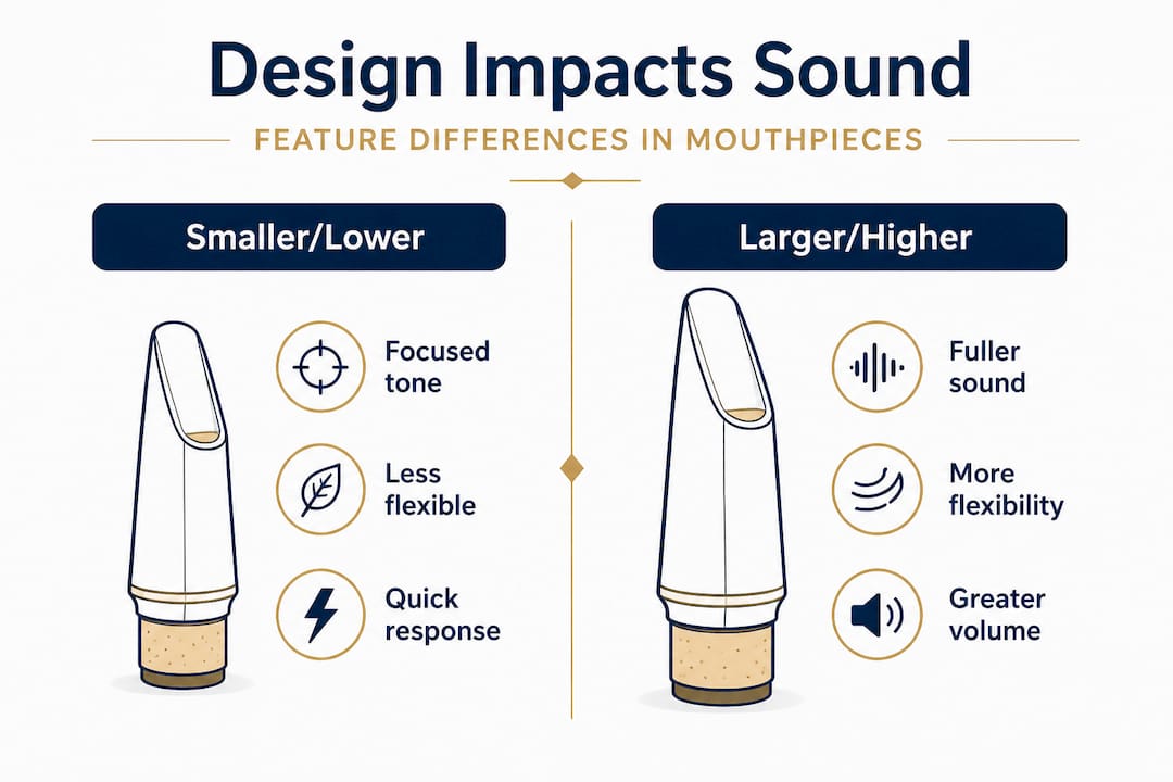 Infographic comparing clarinet mouthpiece feature impacts
