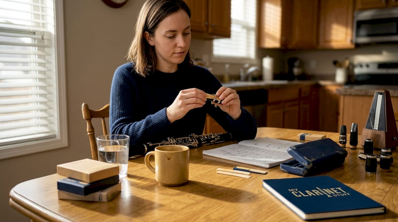 Clarinet mouthpiece response: How to find your ideal toneClarinet mouthpiece response: How to find your ideal toneClarinet mouthpiece response: How to find your ideal tone Clarinetist testing reeds at kitchen table