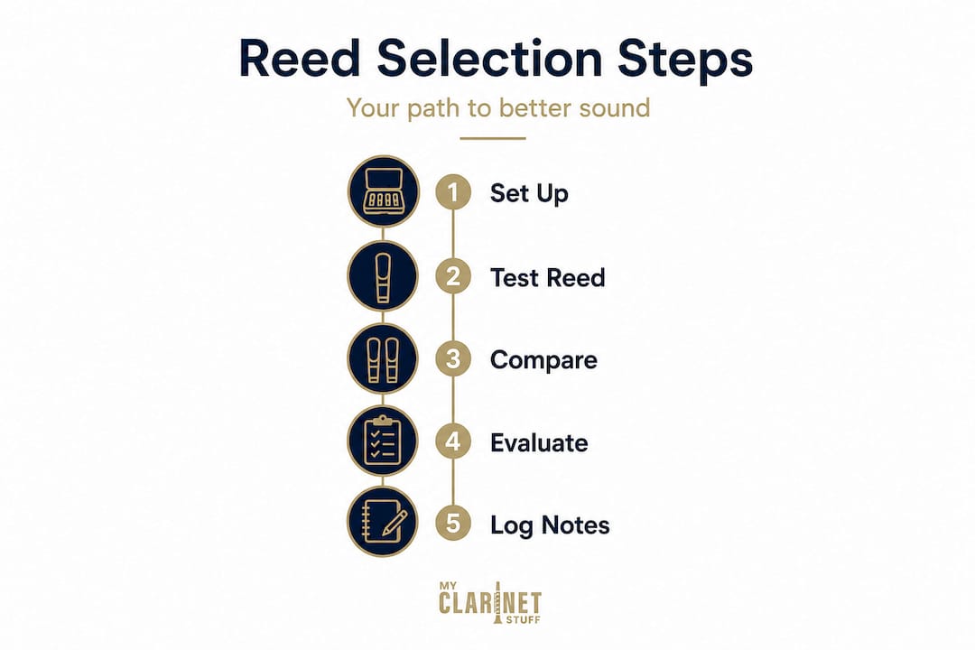 How to select clarinet reeds for better sound and play Infographic showing clarinet reed selection steps