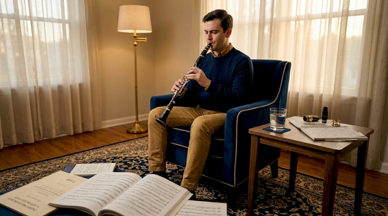 Clarinet Overblowing Explained for Students and Educators Clarinetist practicing overtone exercises at home