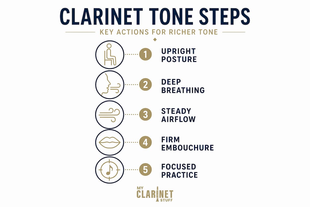 How to Improve Clarinet Tone: A Practical Guide Infographic showing steps to improve clarinet tone