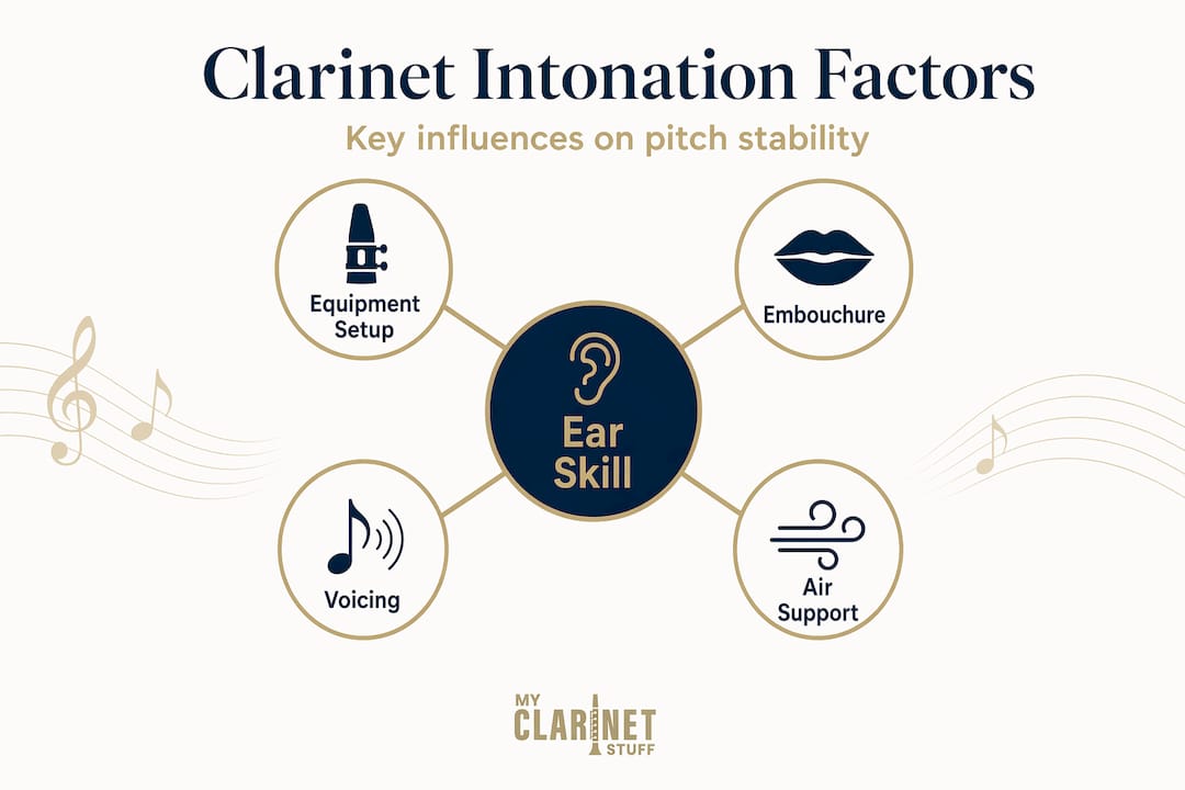 What Is Intonation for Clarinet: a Player's Guide Infographic shows top clarinet intonation factors hierarchy