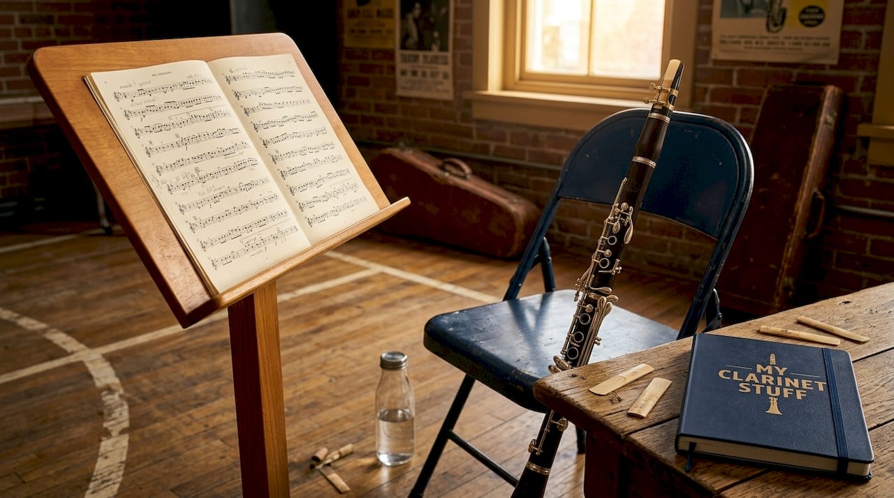 Examples of Jazz Clarinetists: 10 Players Worth Knowing Clarinet, reeds, and music stand in rehearsal studio