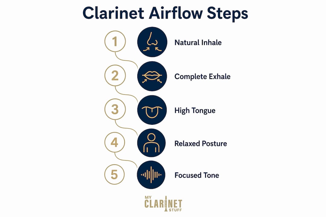 How to Optimize Clarinet Airflow for Better Tone Infographic showing key steps to optimize clarinet airflow