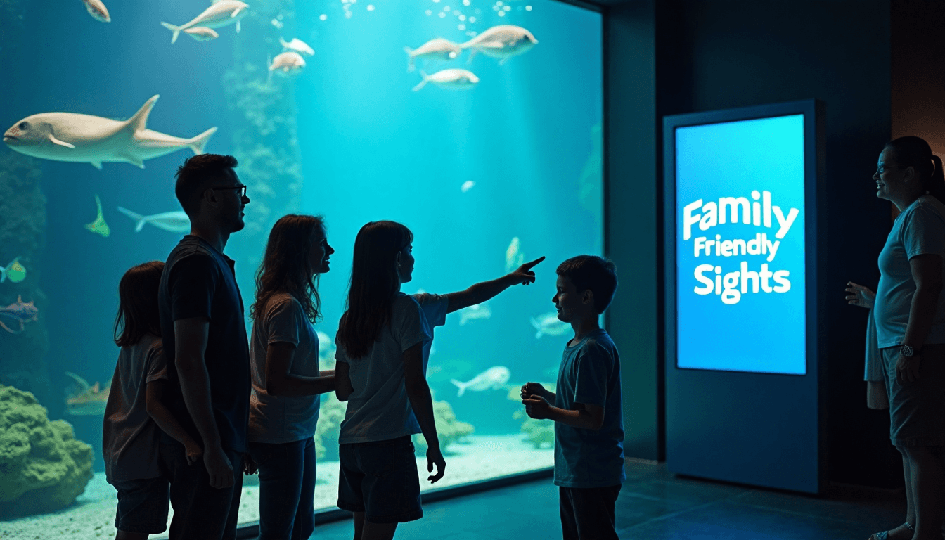Family observing marine life at Lisbon Oceanarium