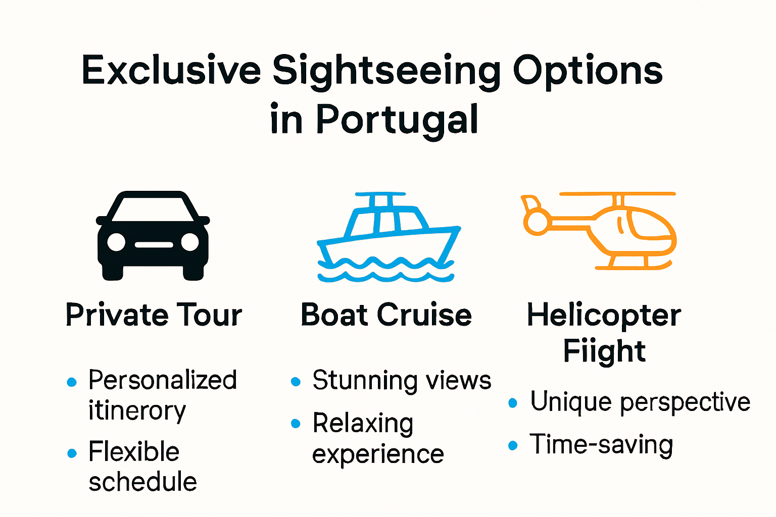 Infographic on types of exclusive sightseeing options and benefits