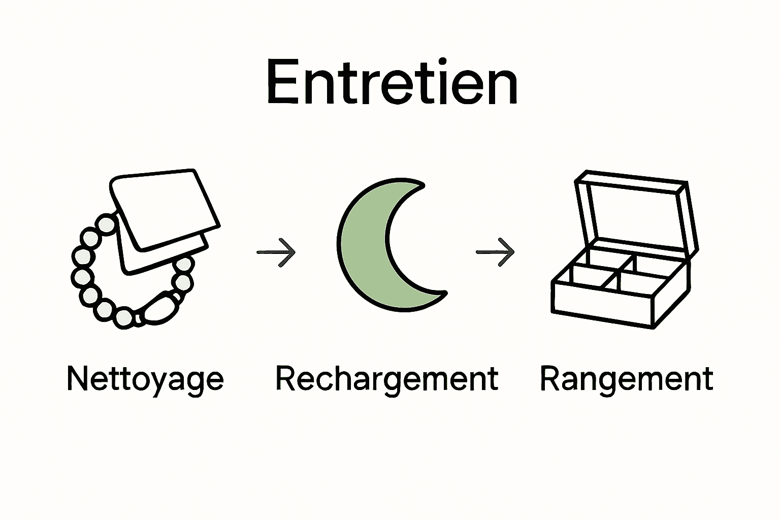 Infographie cycle entretien bijoux lithothérapie