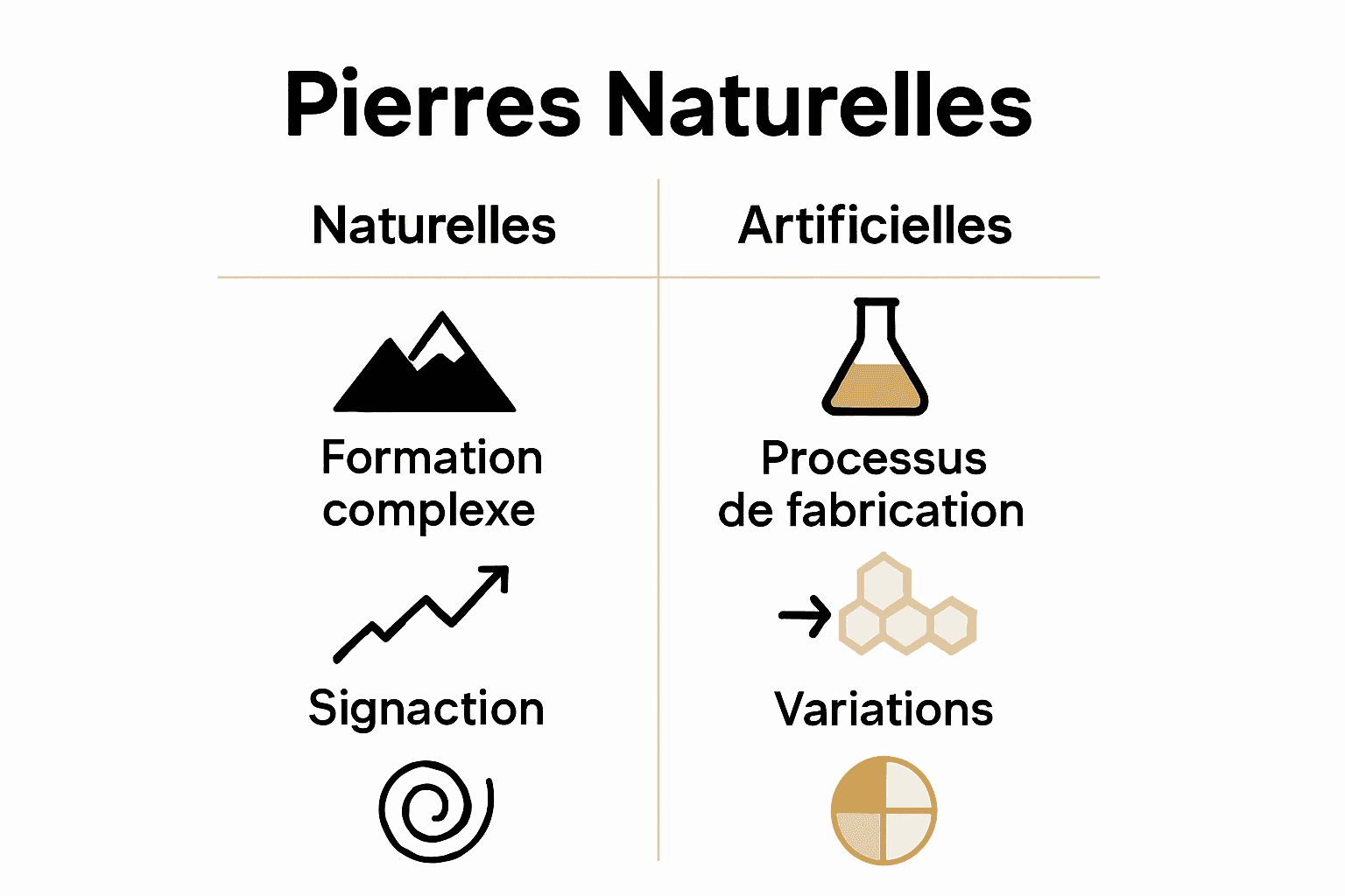 Infographie comparant pierres naturelles et artificielles