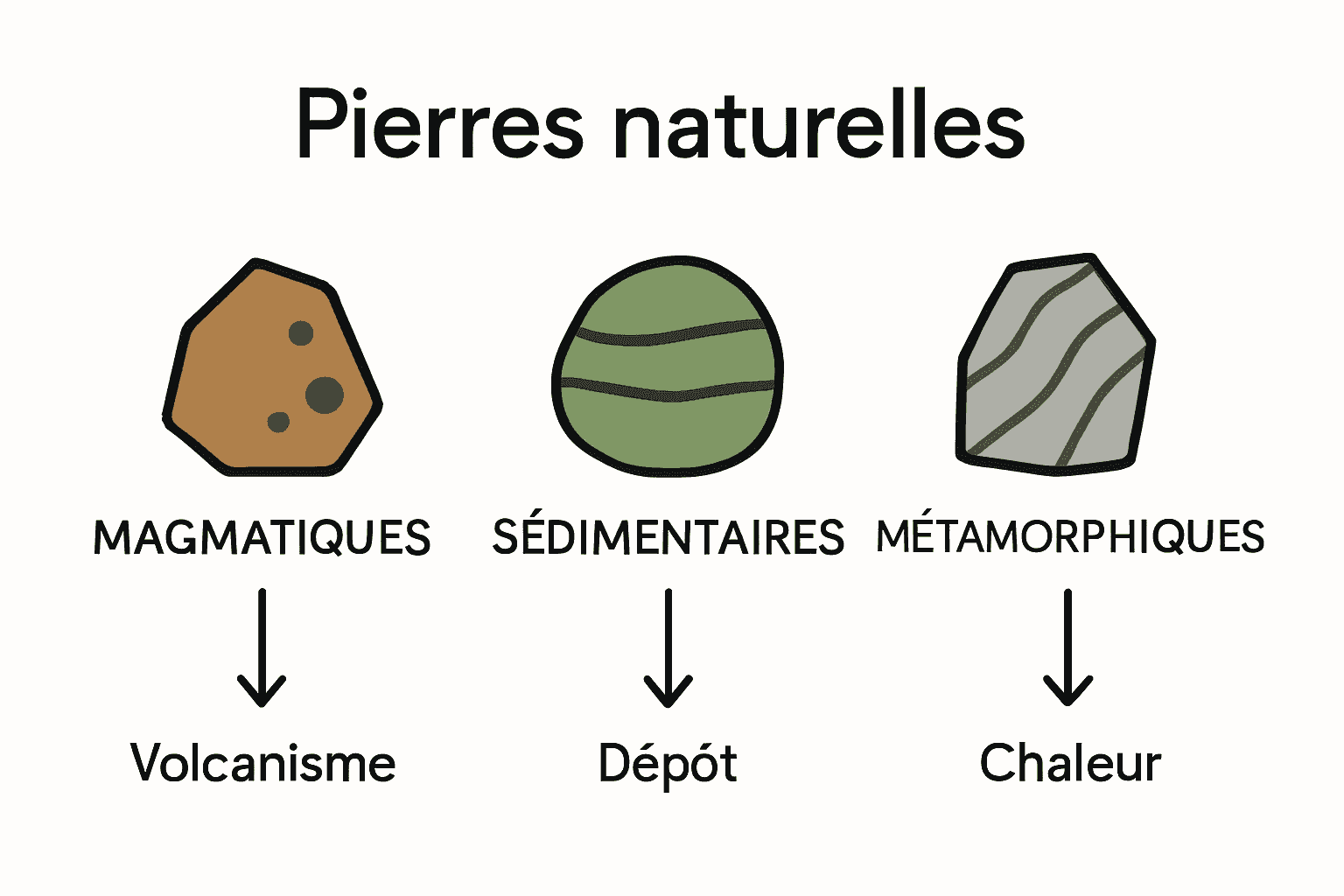 Infographie sur trois types de pierres naturelles