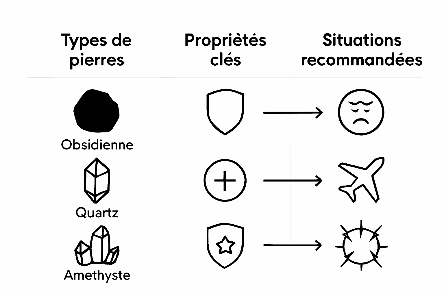 Tableau comparatif pour bien choisir sa pierre de protection