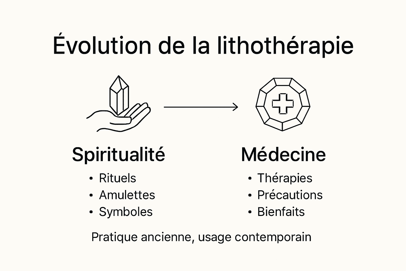 Visuel retraçant l’évolution des idées autour de la lithothérapie