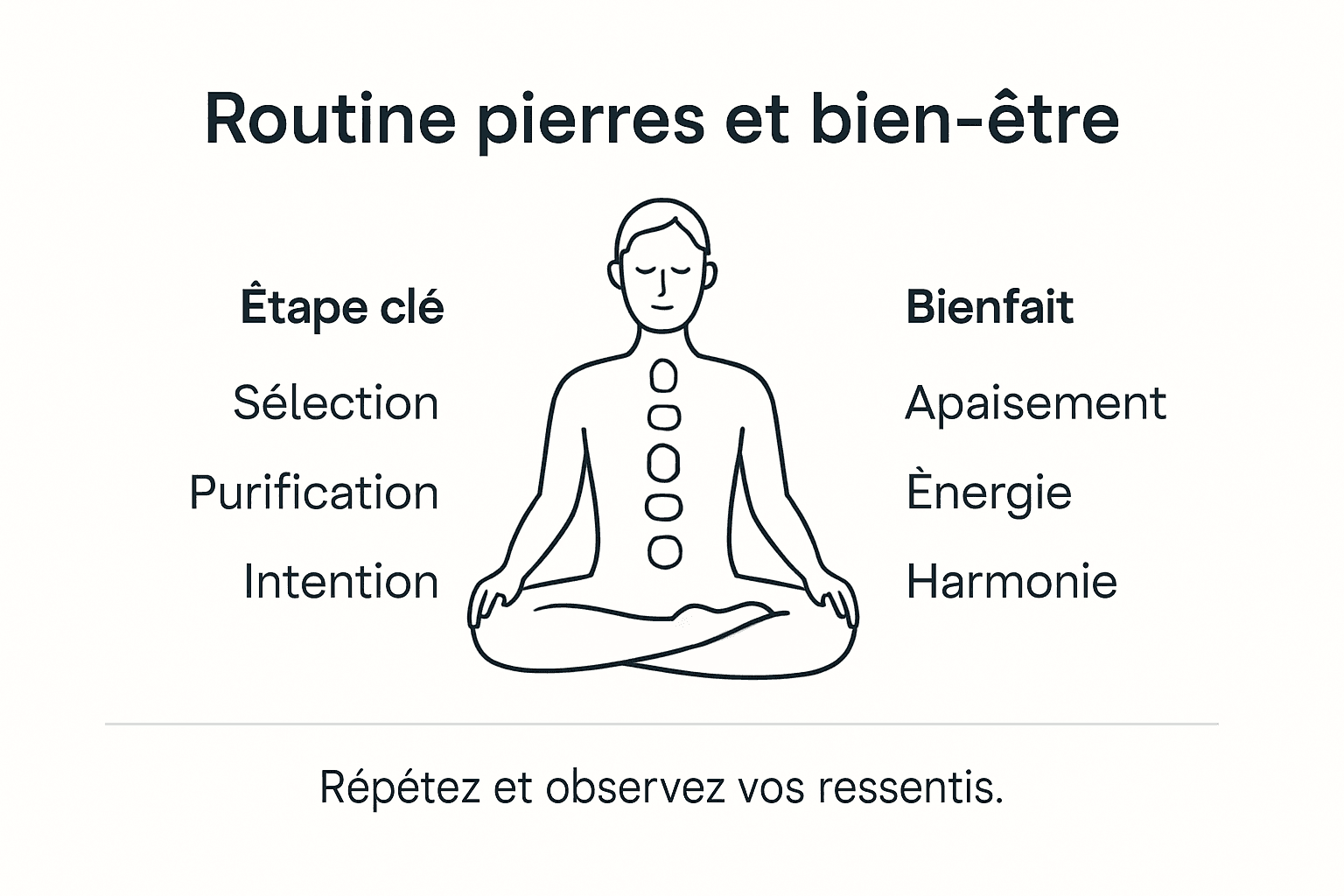 Découvrez en image les différentes étapes d’une routine bien-être avec les pierres, et tous les bénéfices qu’elle peut vous apporter au quotidien.