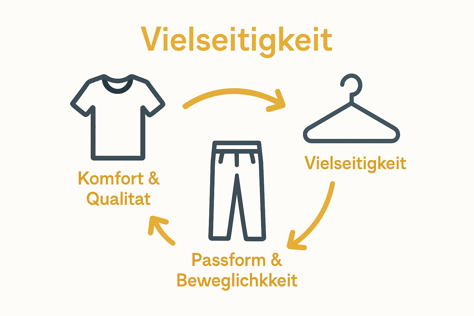 Infografik zu Komfort, Passform, Vielseitigkeit in Alltagsmode
