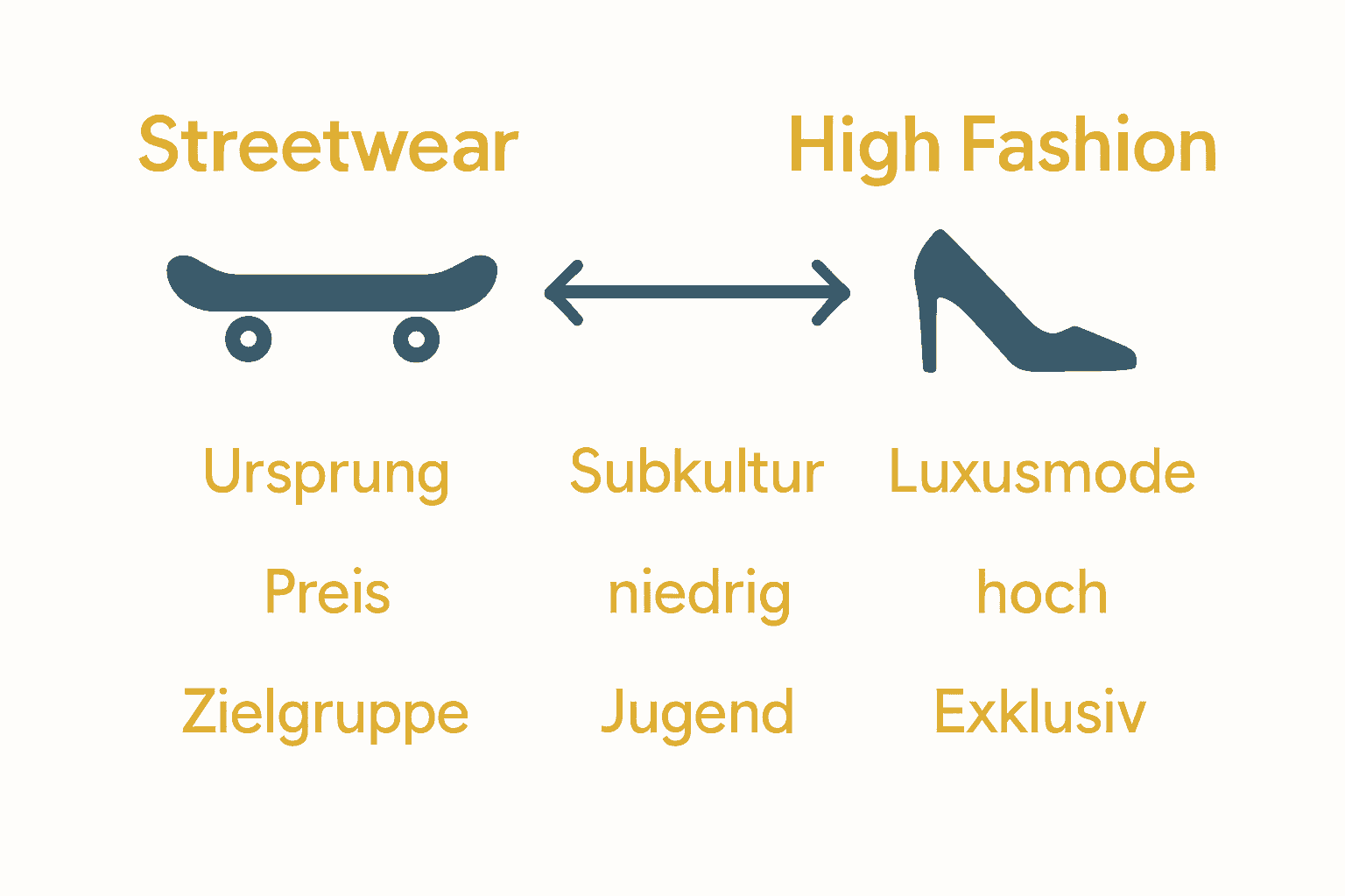Infografik vergleicht Streetwear und High Fashion mit Icons