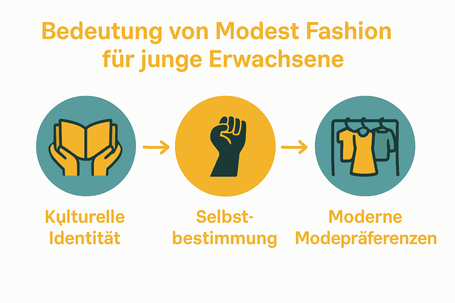 Infografik zu Modest Fashion für junge Erwachsene: Identität, Selbstbestimmung, Mode.