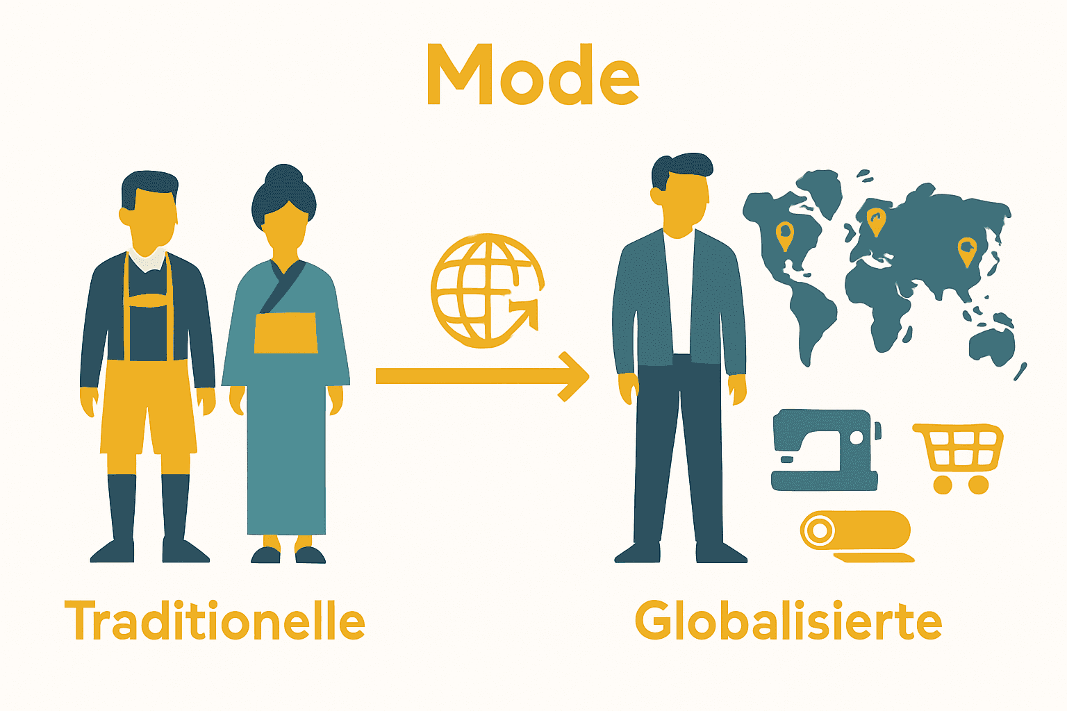 Vergleich regionale Trachten und globale Modetrends Infografik
