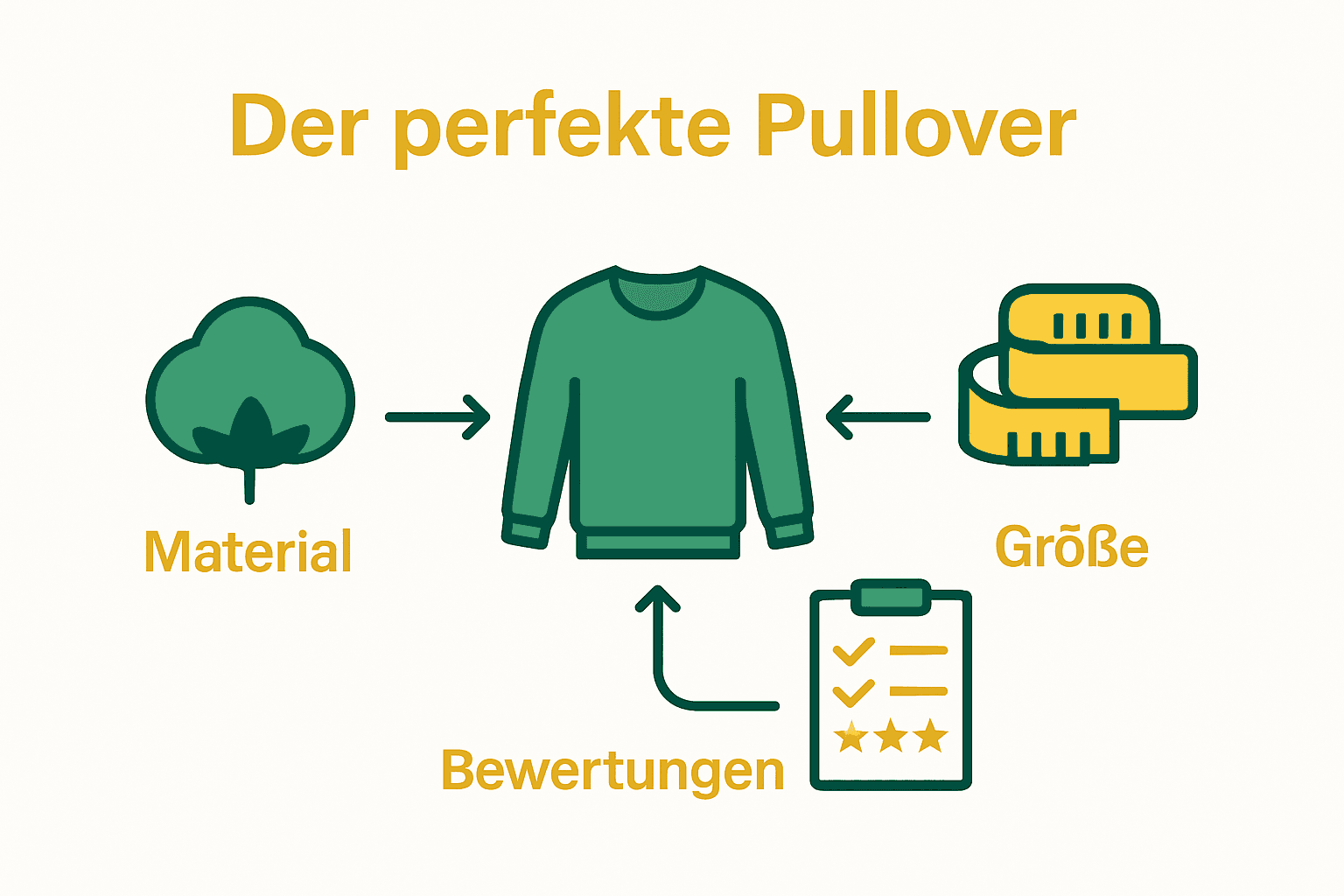 Infografik: Pulloverkauf online – Material, Größe, Bewertung als Entscheidungsfaktoren