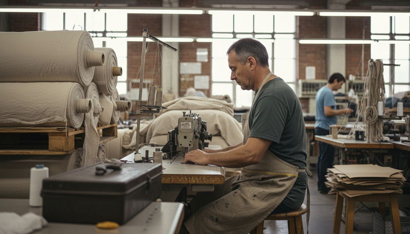 Worker sewing eco-friendly fashion garments