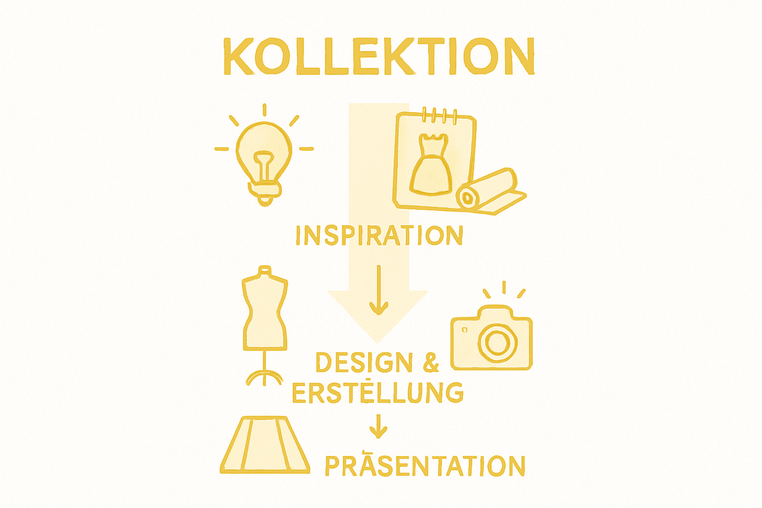 Grafik mit den wichtigsten Schritten zur Entstehung einer Modekollektion