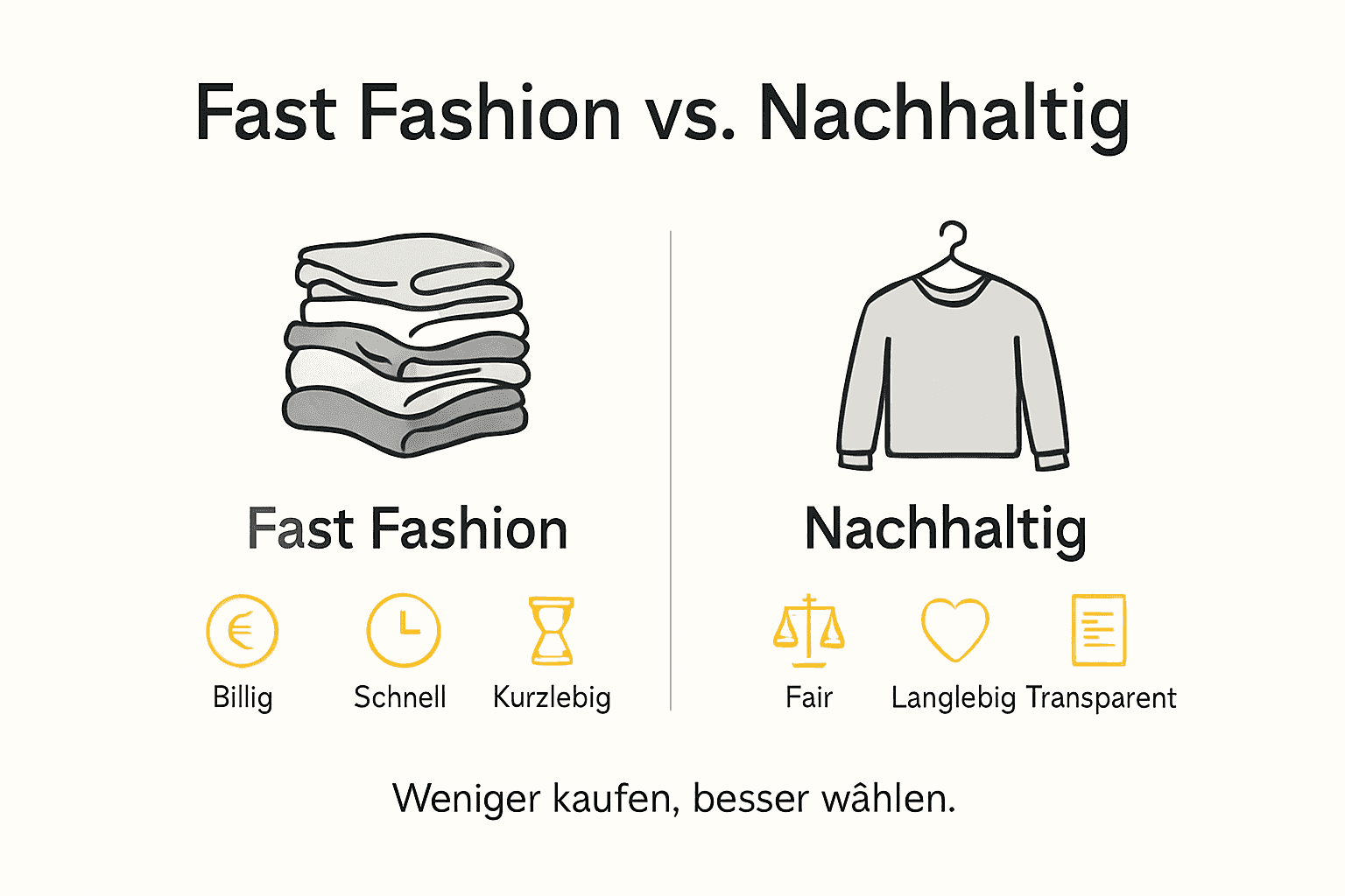 Vergleichsgrafik: Fast Fashion vs. nachhaltige Mode – die wichtigsten Unterschiede auf einen Blick