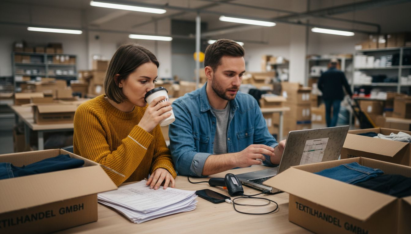 Das Team prüft die Bestellungen im Fashion-E-Commerce-Bereich und stimmt sich im gemeinsamen Arbeitsbereich ab.