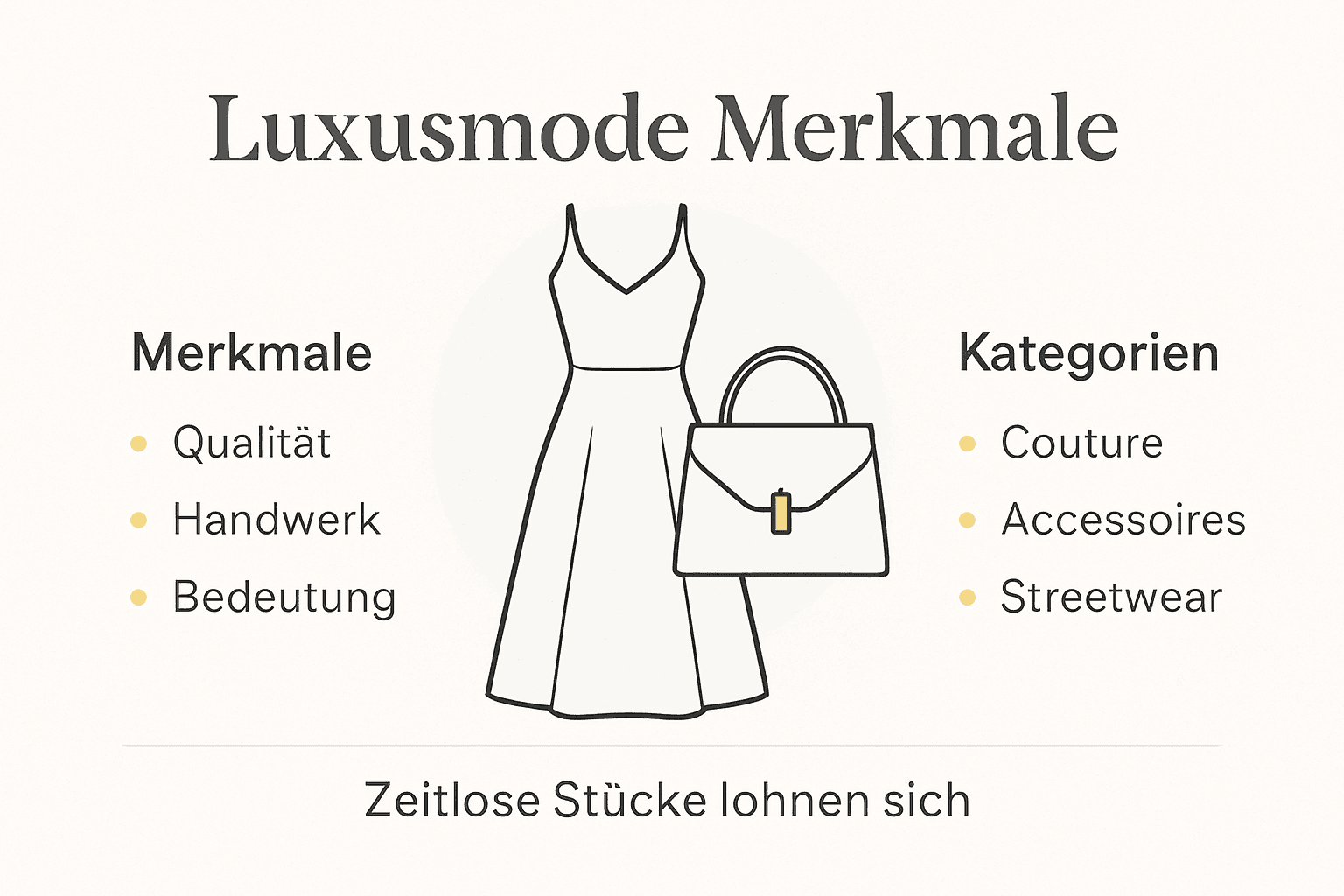 Übersichtsgrafik: Kategorien und typische Merkmale von Luxusmode