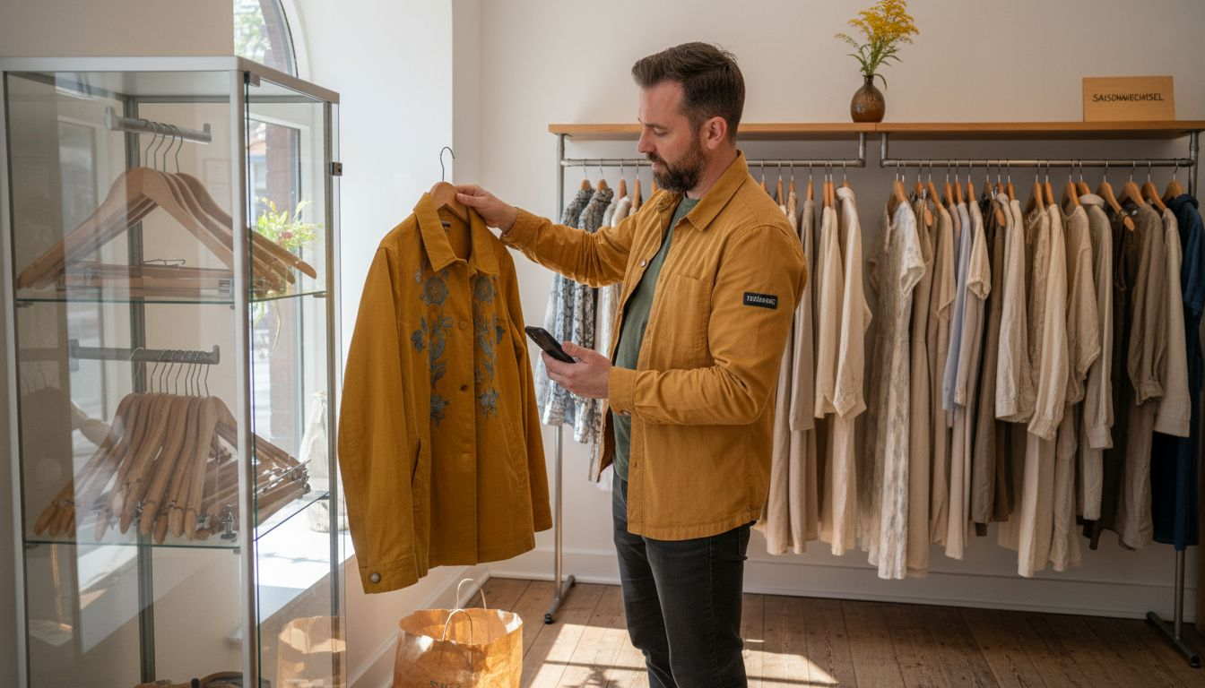 Eine Kundin stöbert durch die aktuelle Saisonmode im Geschäft.