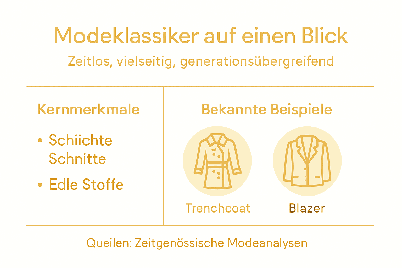 Infografik: Zeitlose Modeklassiker und ihre charakteristischen Merkmale