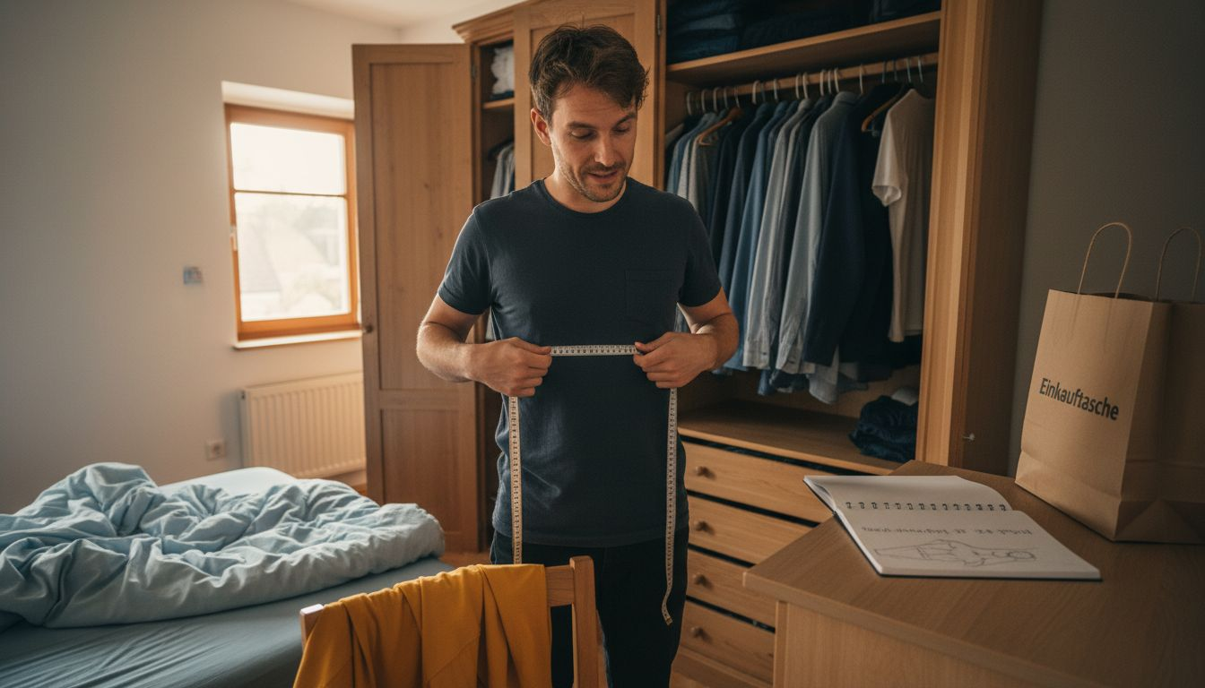 Ein Mann nimmt Maß, um die perfekte Kleidergröße zu bestimmen.