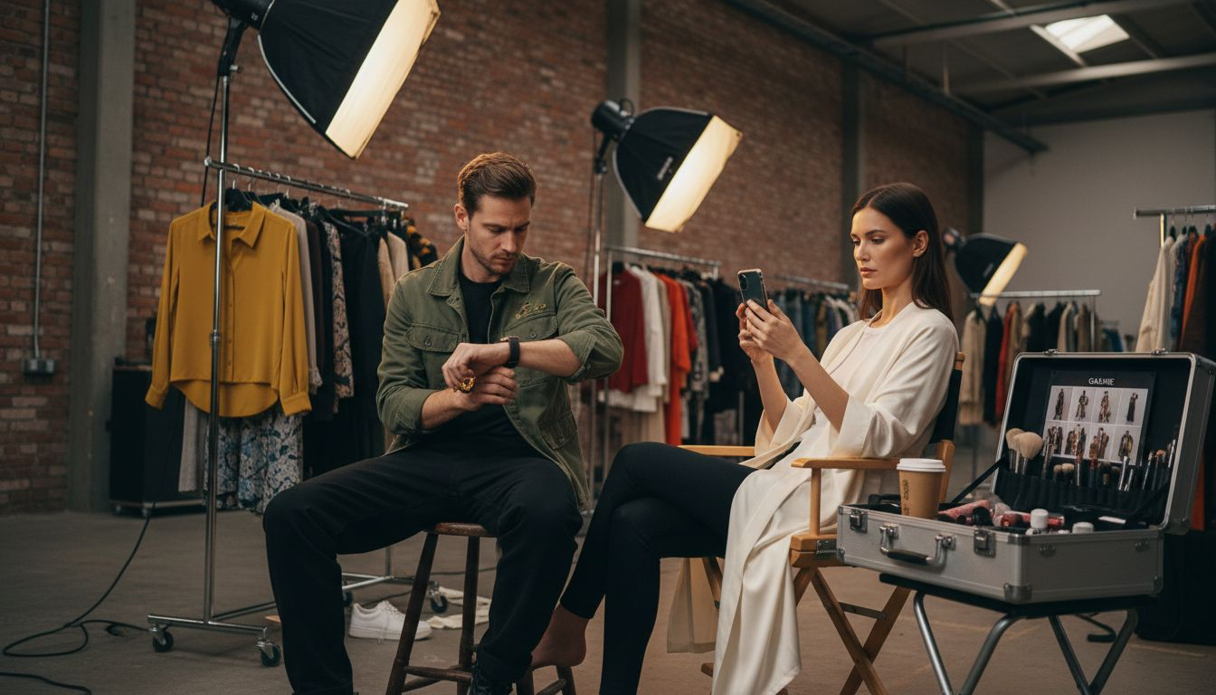 Hinter den Kulissen gönnen sich die Models eine Pause, bevor es auf den Laufsteg geht.