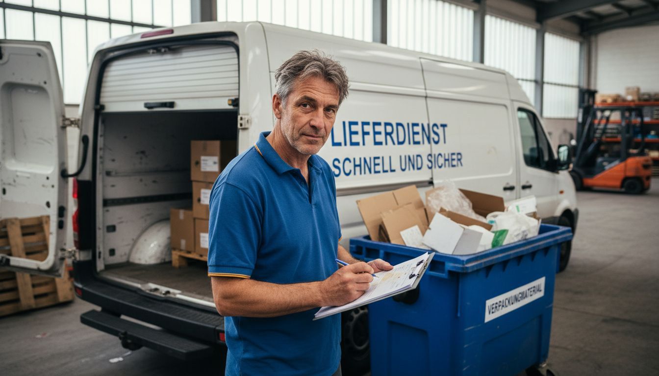 Ein Mitarbeiter kontrolliert Rücksendungen direkt am Lieferwagen.
