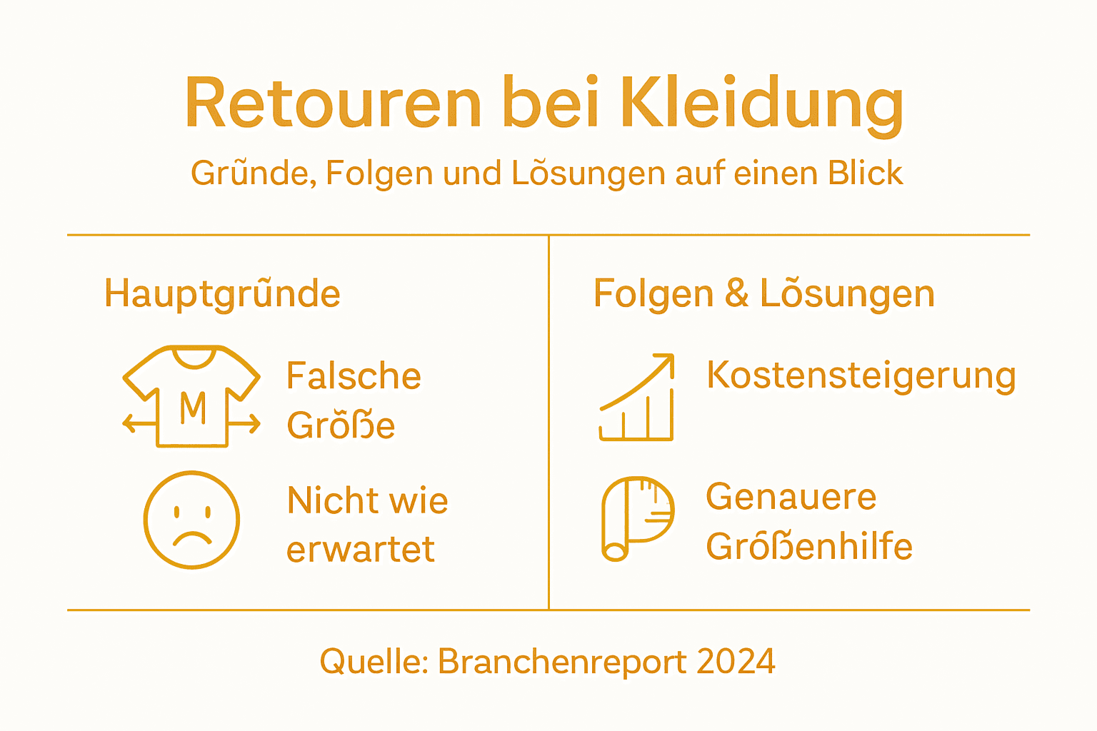 In dieser Infografik werden die häufigsten Gründe für Retouren anschaulich dargestellt und passende Lösungsansätze präsentiert.