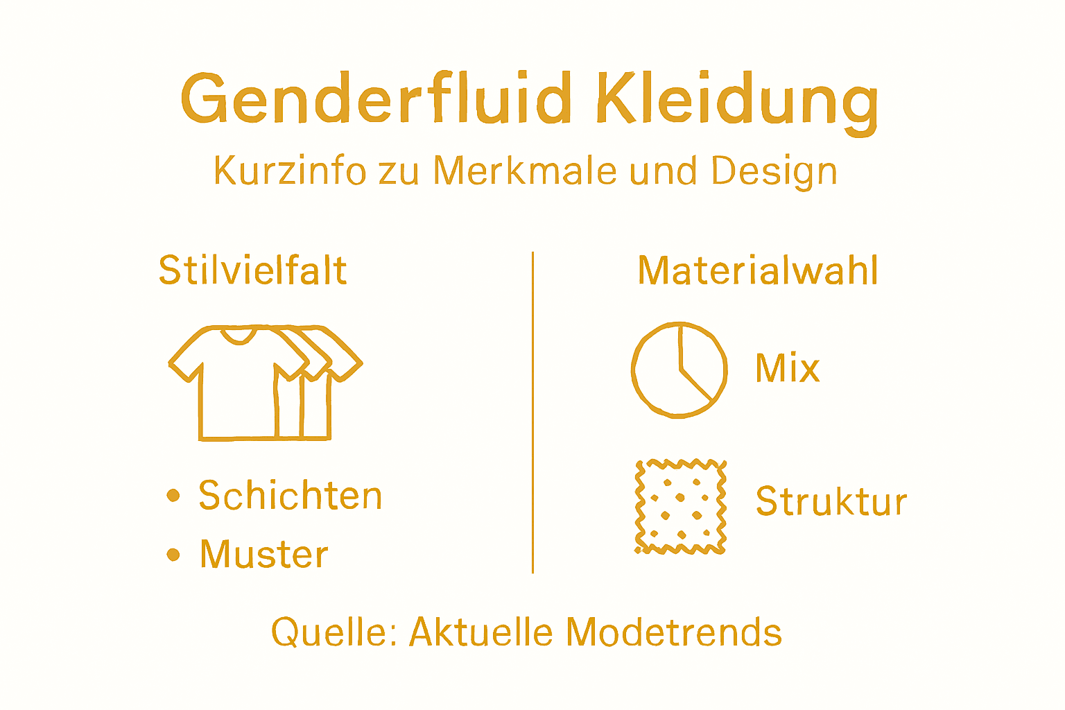 Infografik: Typische Merkmale und Designelemente genderfluider Mode im Überblick
