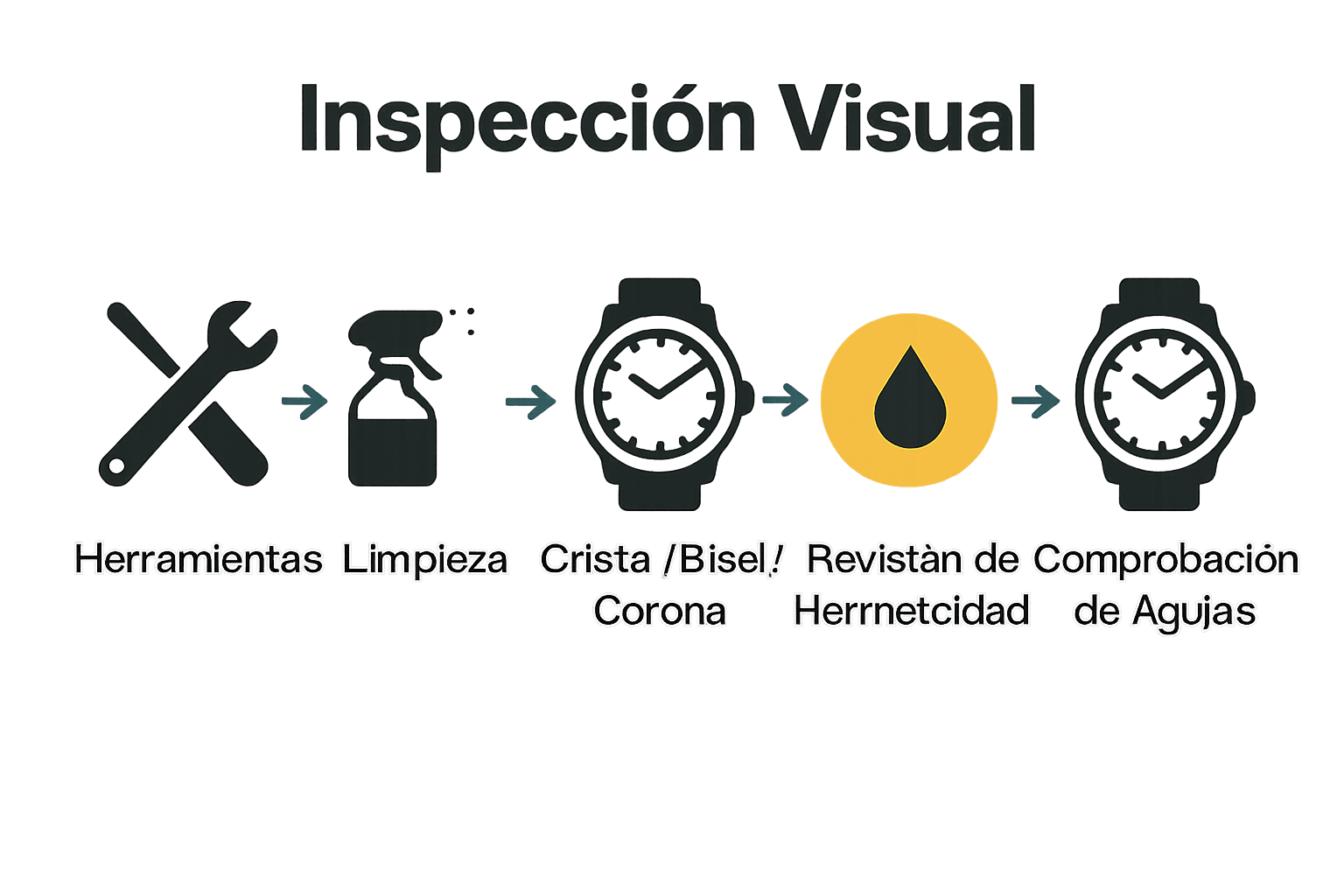 Infografía flujo inspección reloj buceo cinco pasos