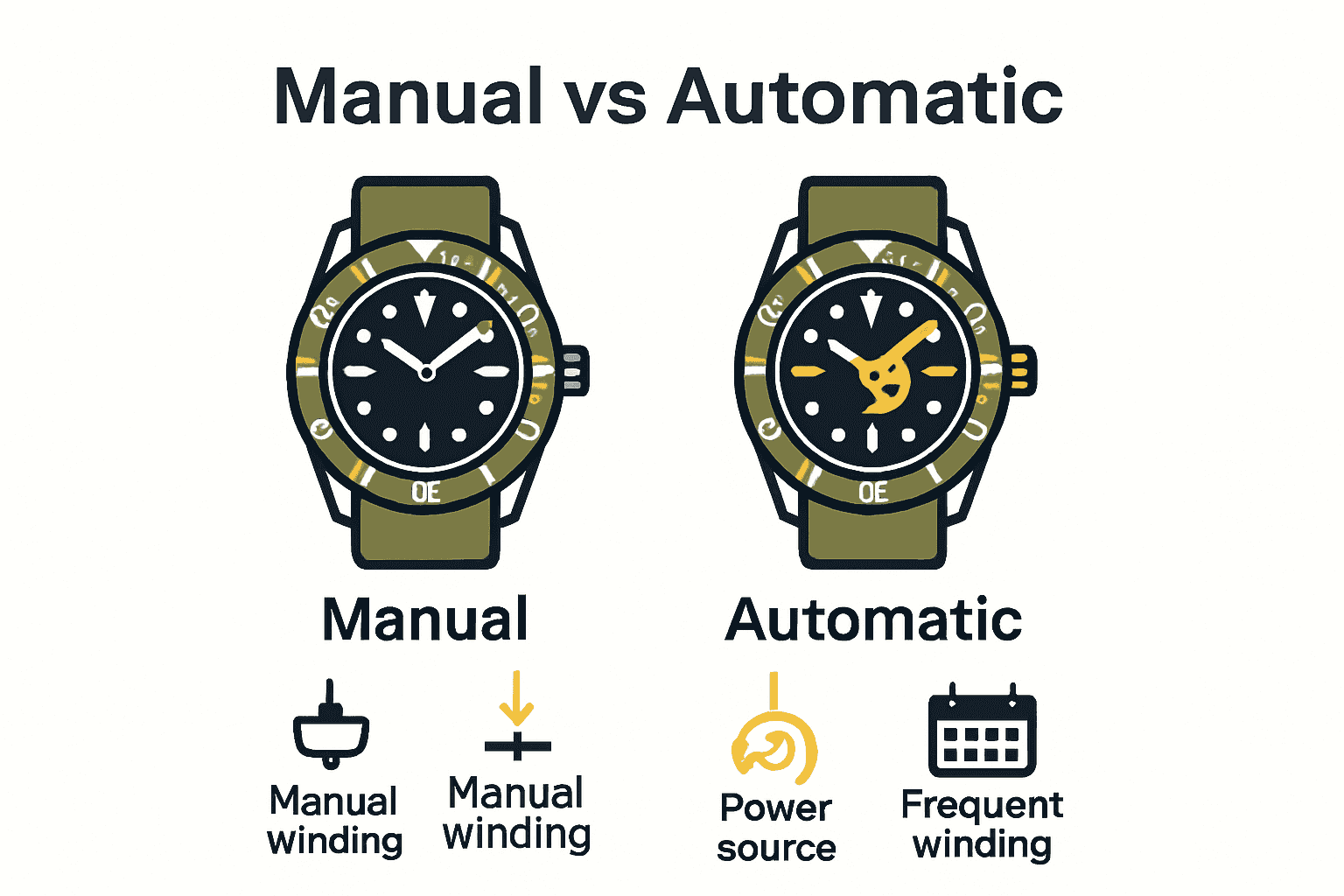 Infographic comparing manual vs automatic dive watch features