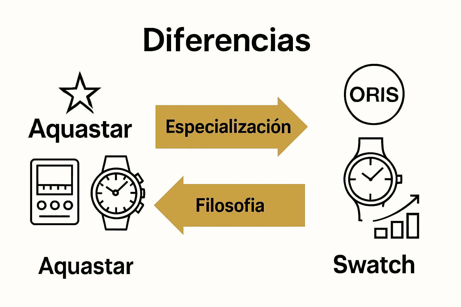Infografía comparando Aquastar, Oris y Swatch