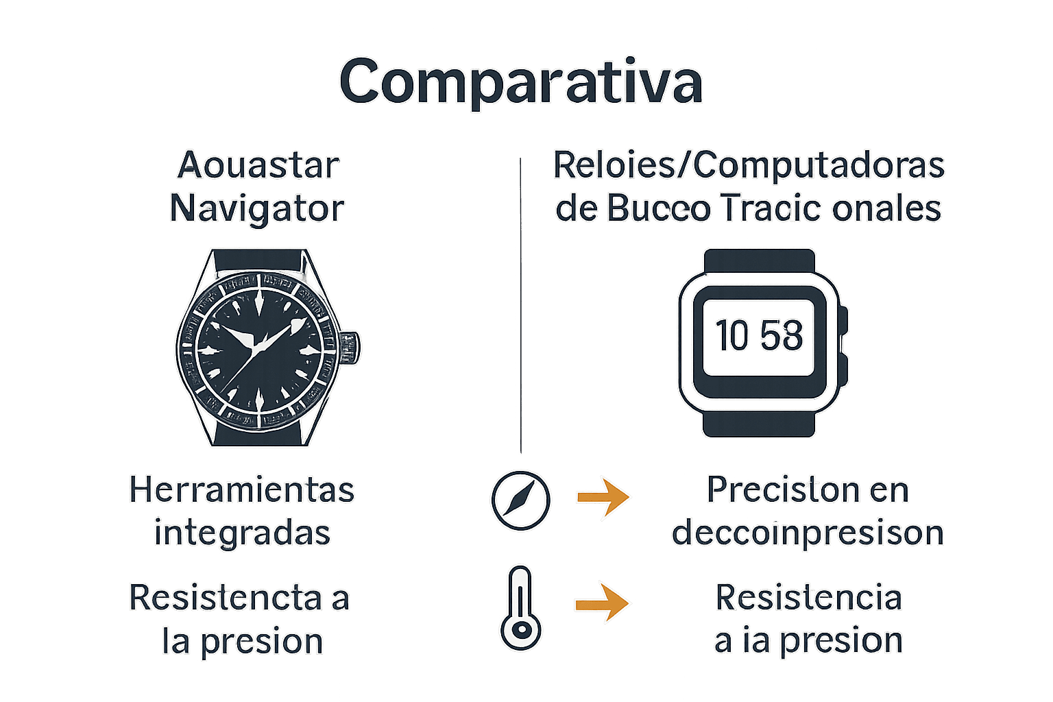 Comparativa visual Aquastar Navigator vs relojes de buceo tradicionales