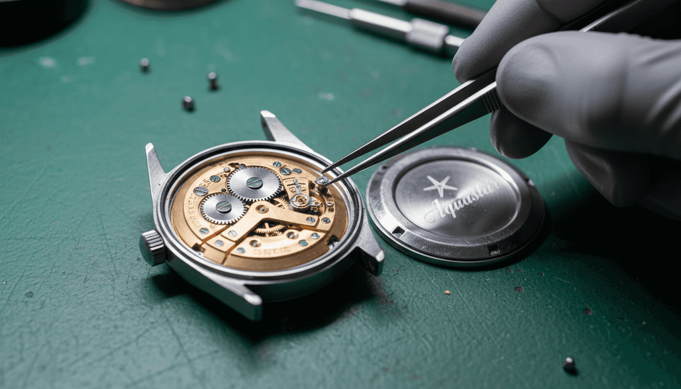 Hackable Movements: Precision Timing in Dive Watches 33 Close-up mechanical watch hack lever in action