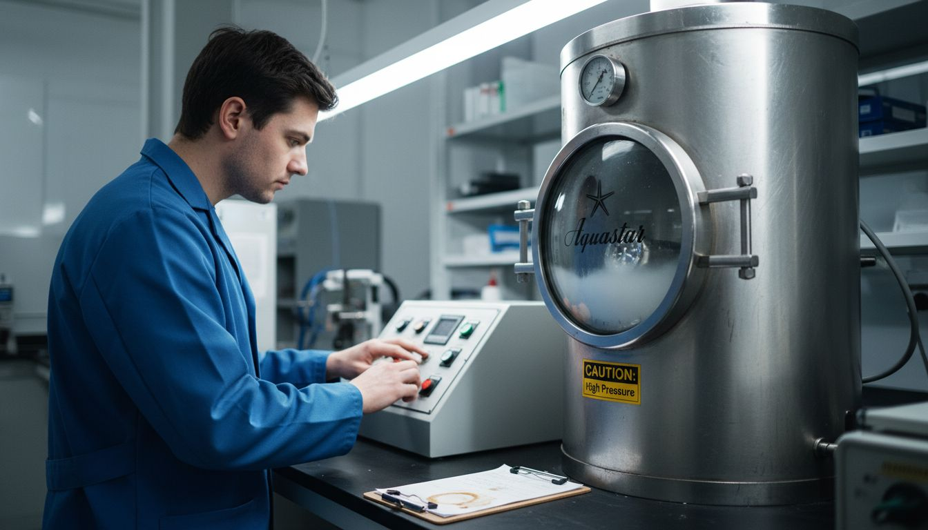 Technician tests diver watch in pressure chamber