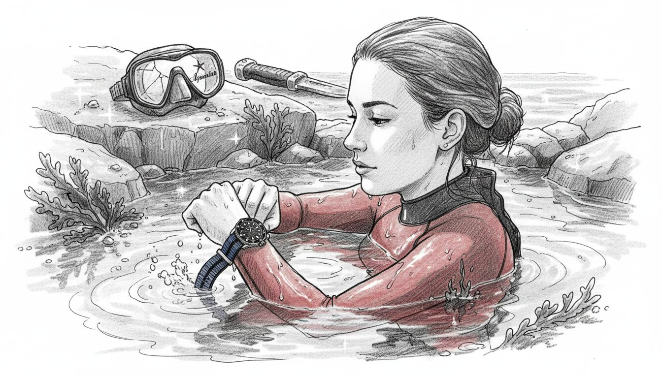 Diver using NATO-strapped watch in tide pool
