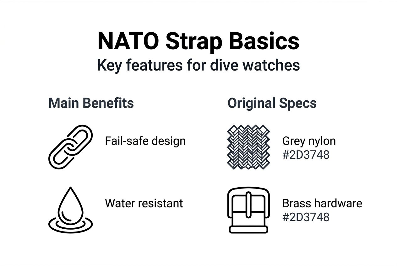 NATO strap basics infographic with features and specs