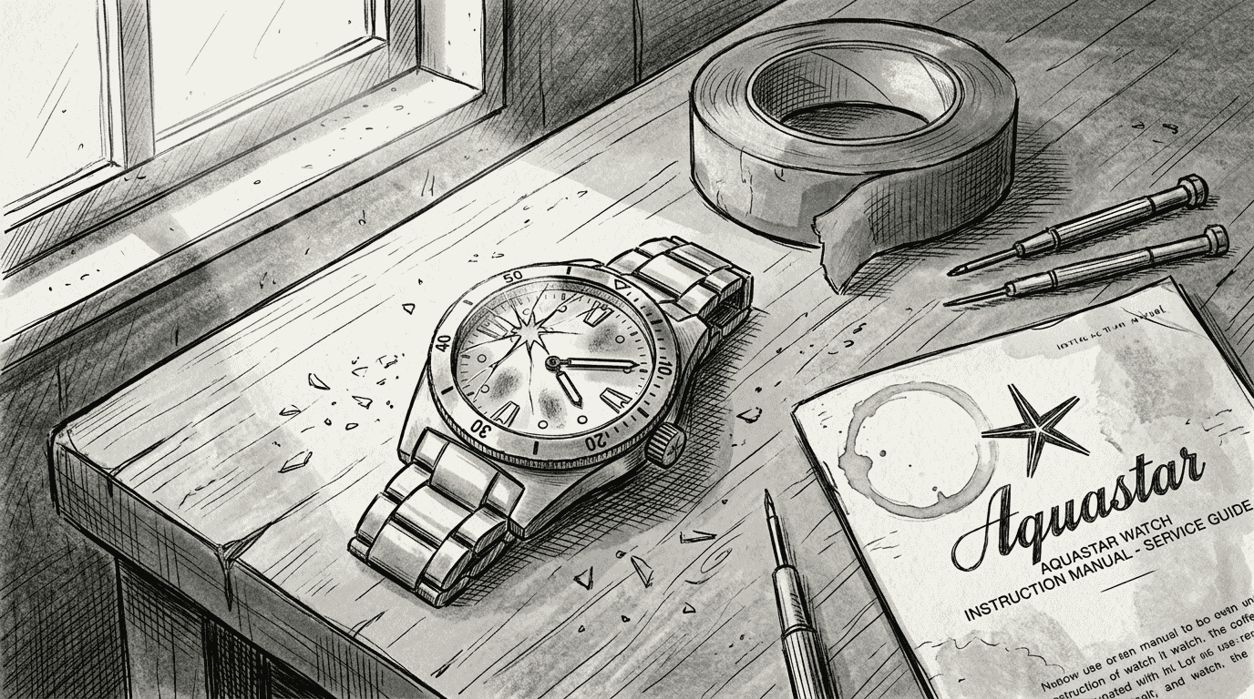 Dive watch with cracked sapphire crystal