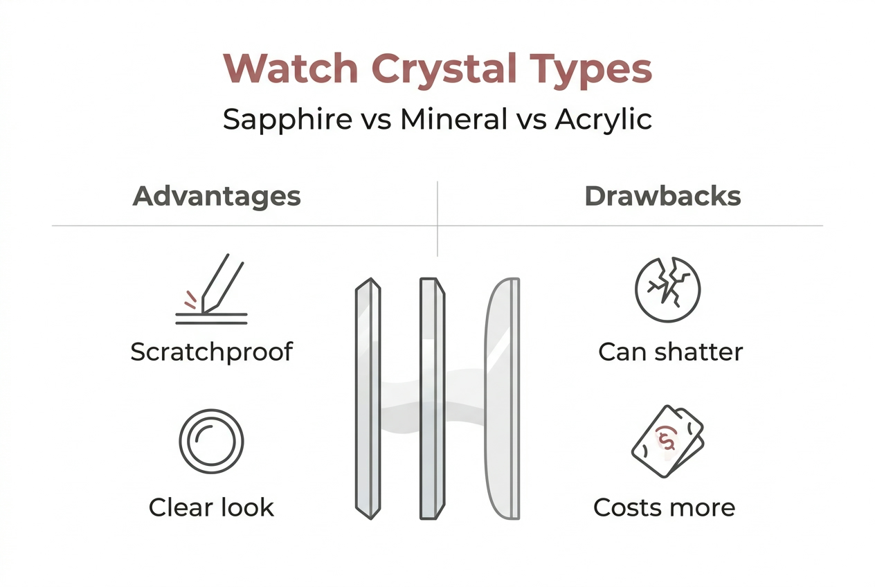 Infographic comparing watch crystal types