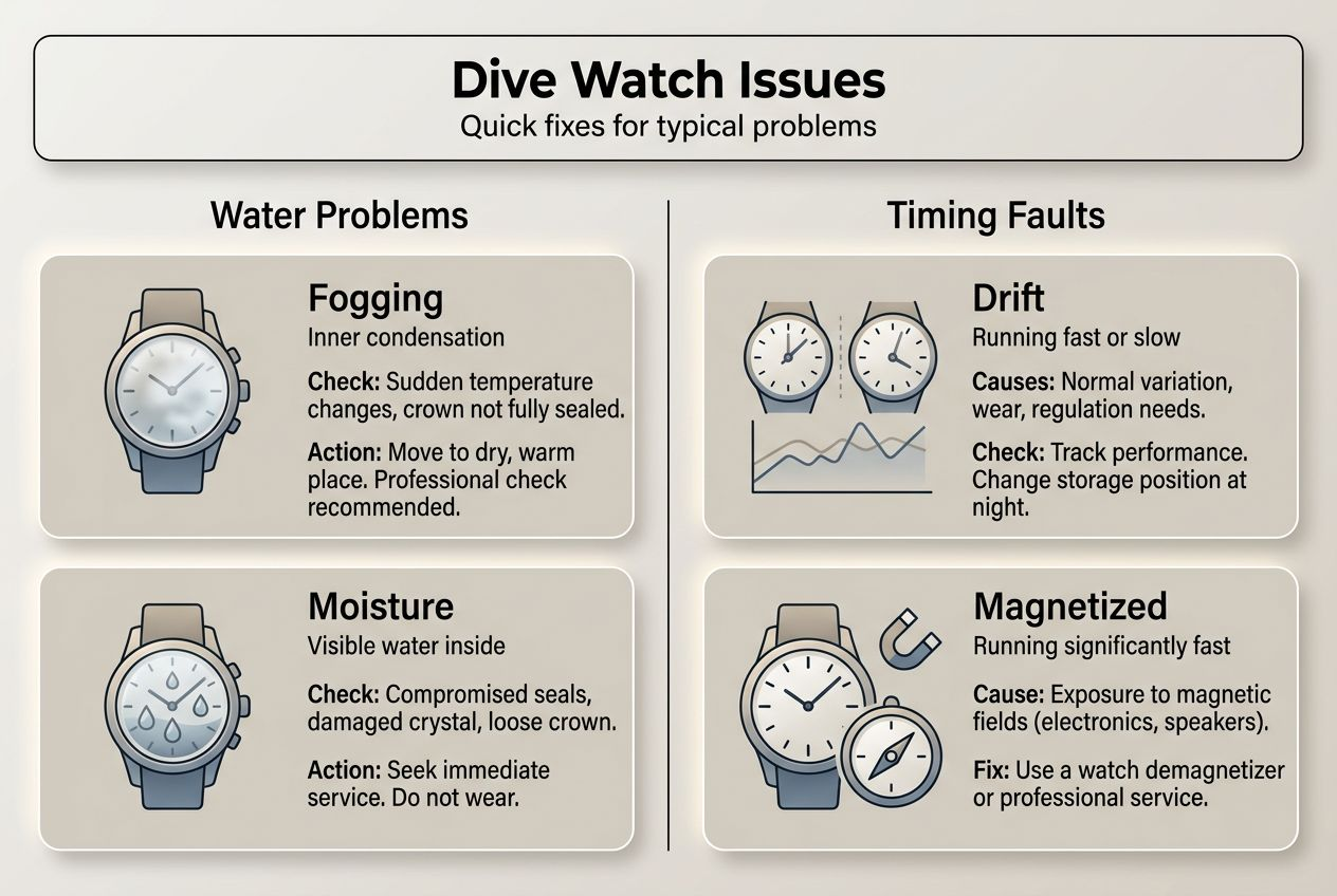 Infographic of dive watch common issues and fixes