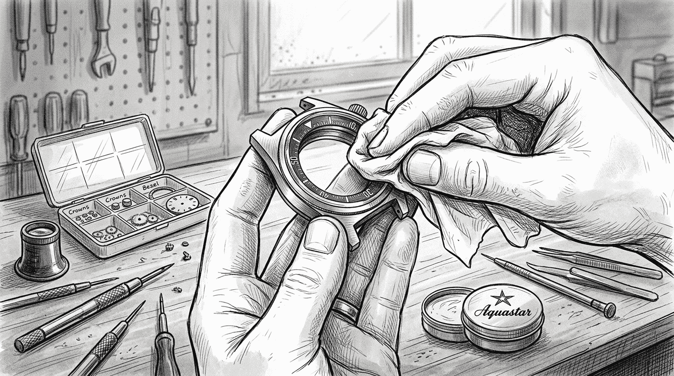 Hands gently polishing vintage watch case