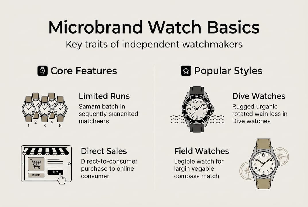Infographic showing microbrand watch core features