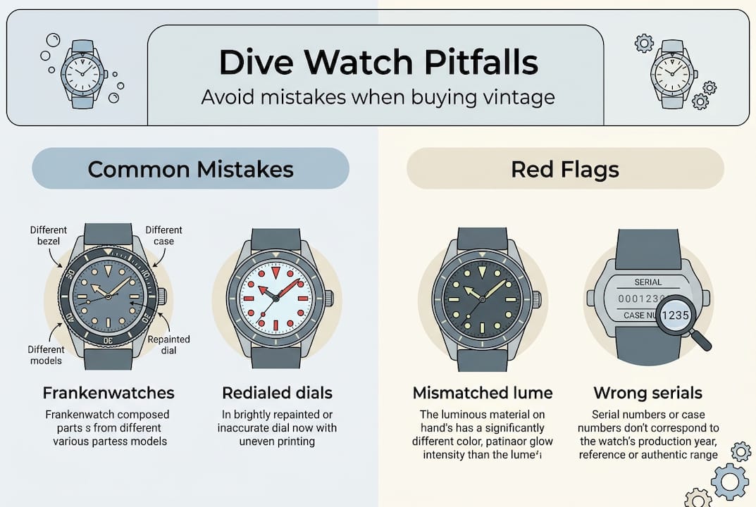 Infographic listing dive watch buying pitfalls